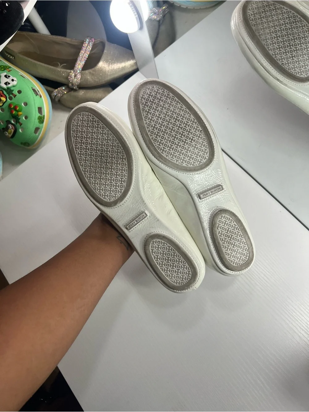 All white Tory Burch minnie flats size 6